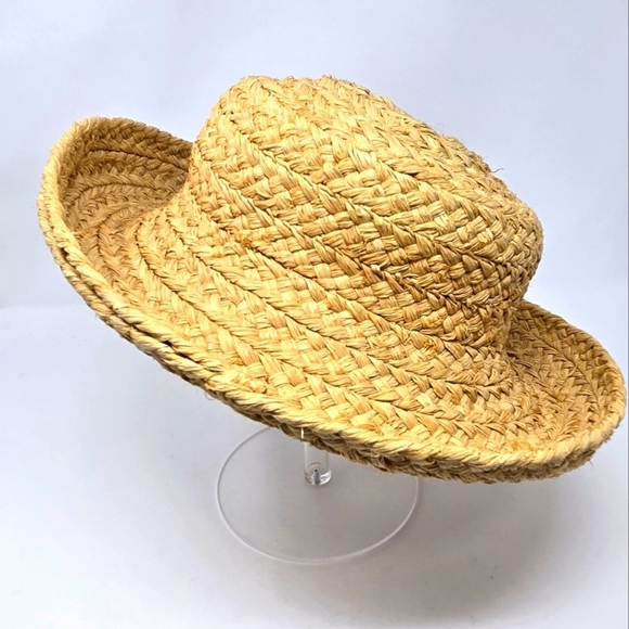 HELEN KAMINSKI HANDMADE RAFFIA STRAW SUN HAT ROLLED BRIM NATURAL WOMEN OS BEACH - Picture 1 of 14